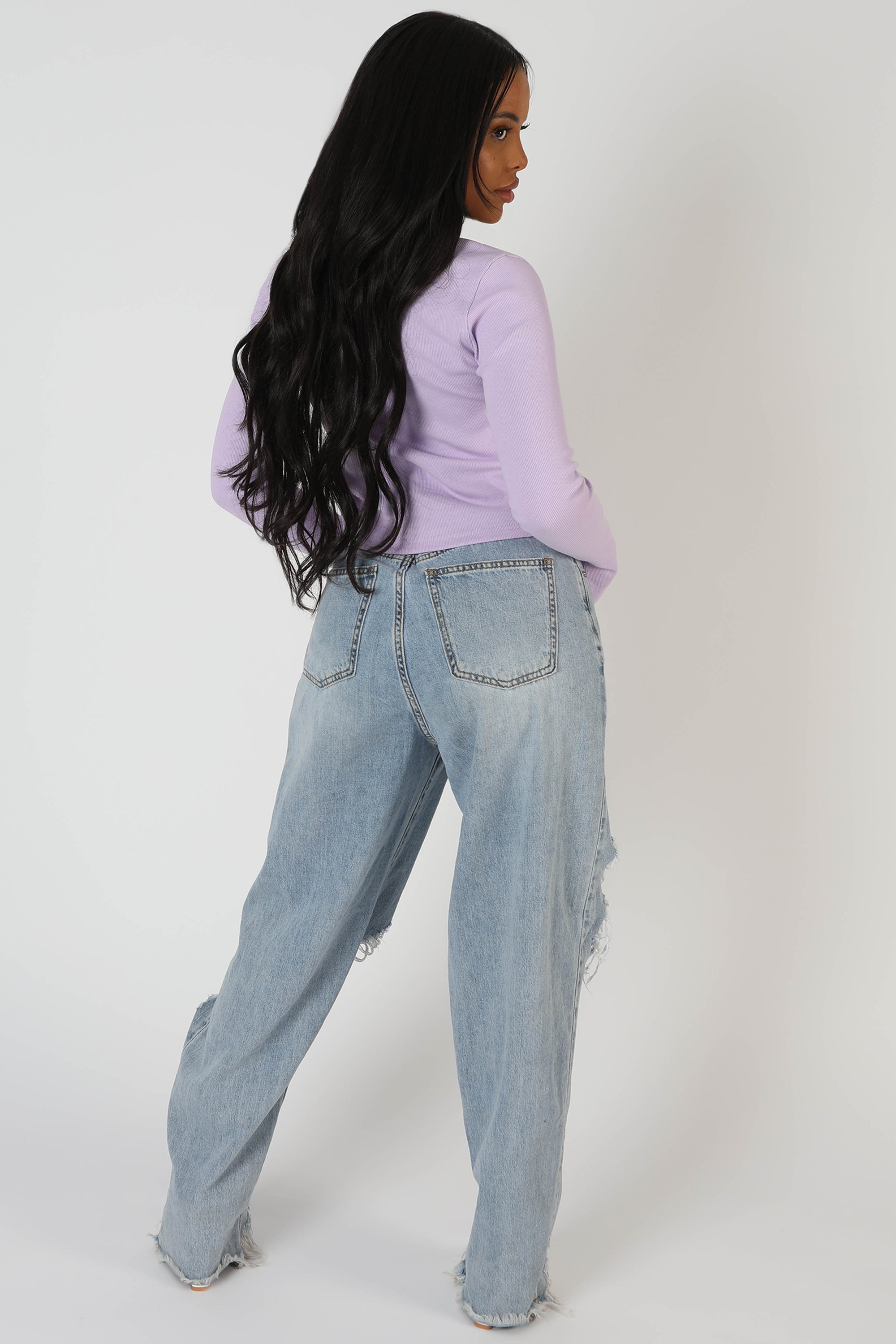 KAIIA TRIM RIBBED TOP LILAC