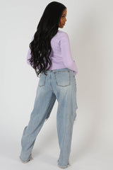 KAIIA TRIM RIBBED TOP LILAC