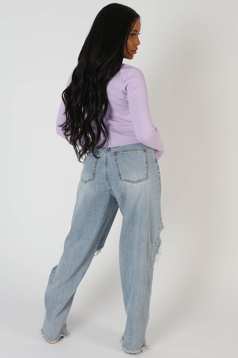KAIIA TRIM RIBBED TOP LILAC