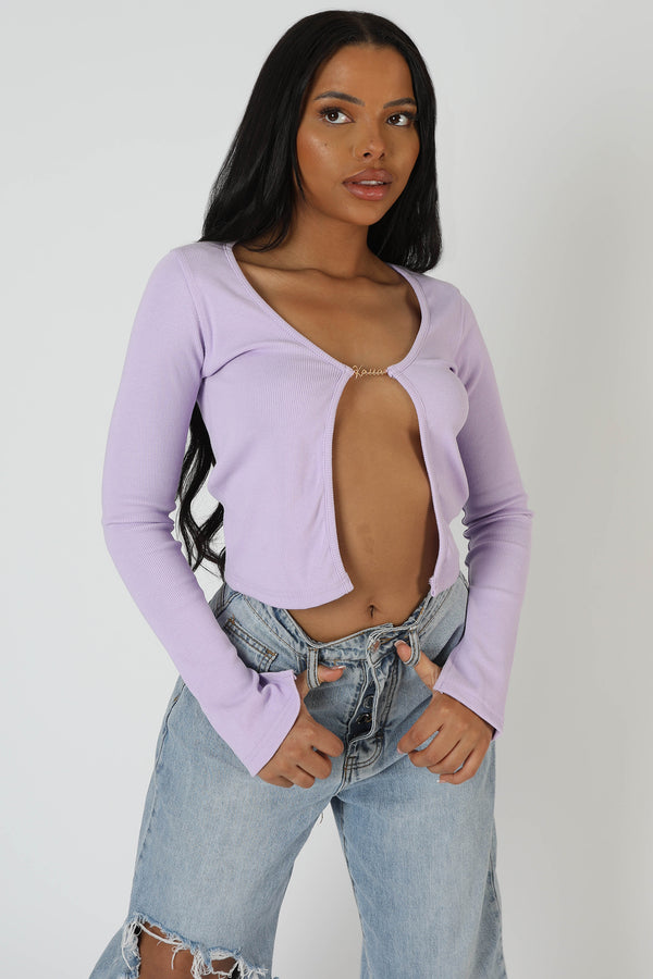 KAIIA TRIM RIBBED TOP LILAC