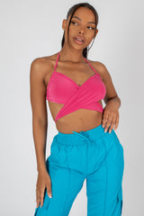 90'S BUTTERFLY SLINKY WRAP TOP PINK