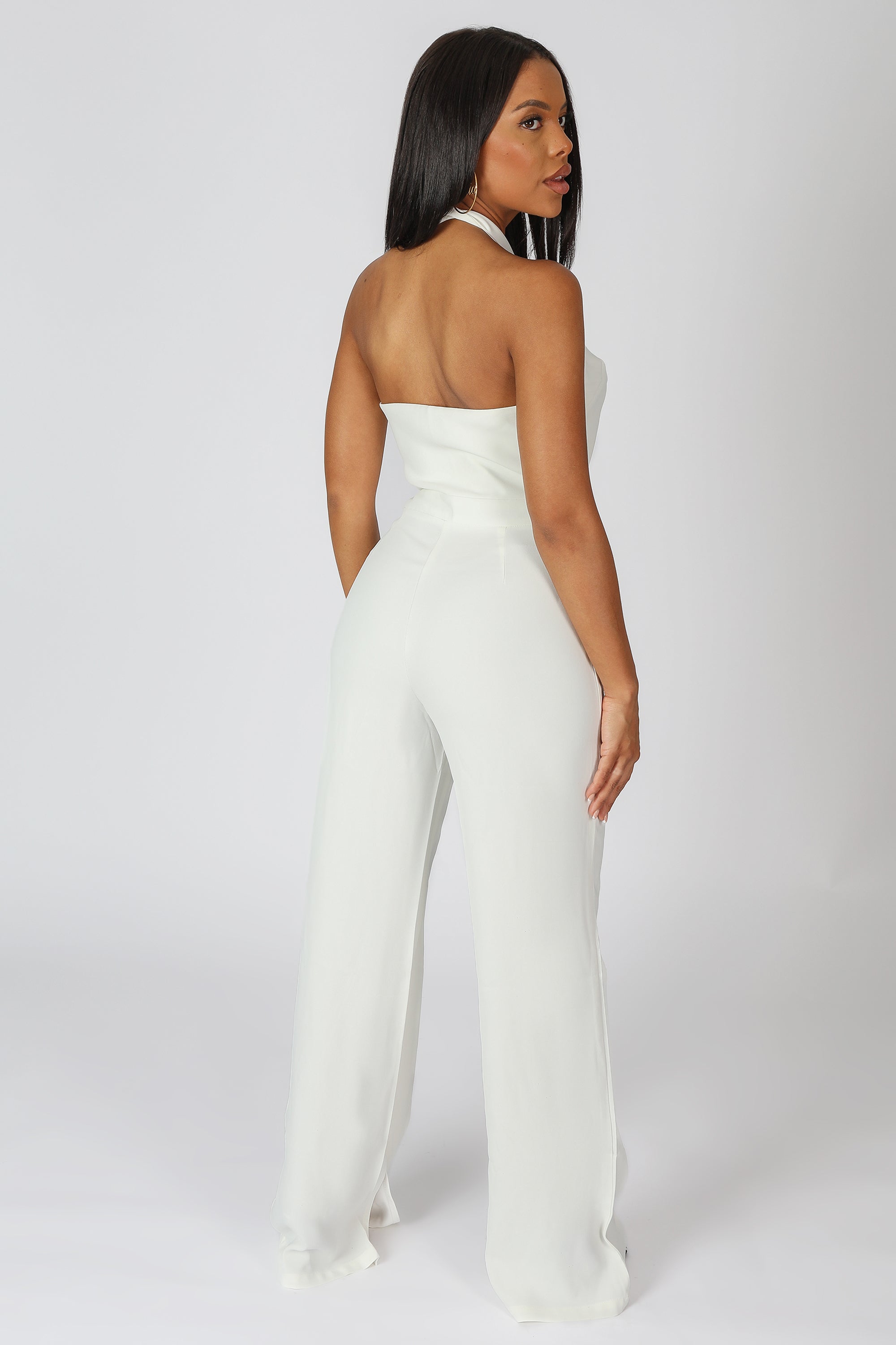 River Island strapless wide leg jumpsuit in ecru | ASOS