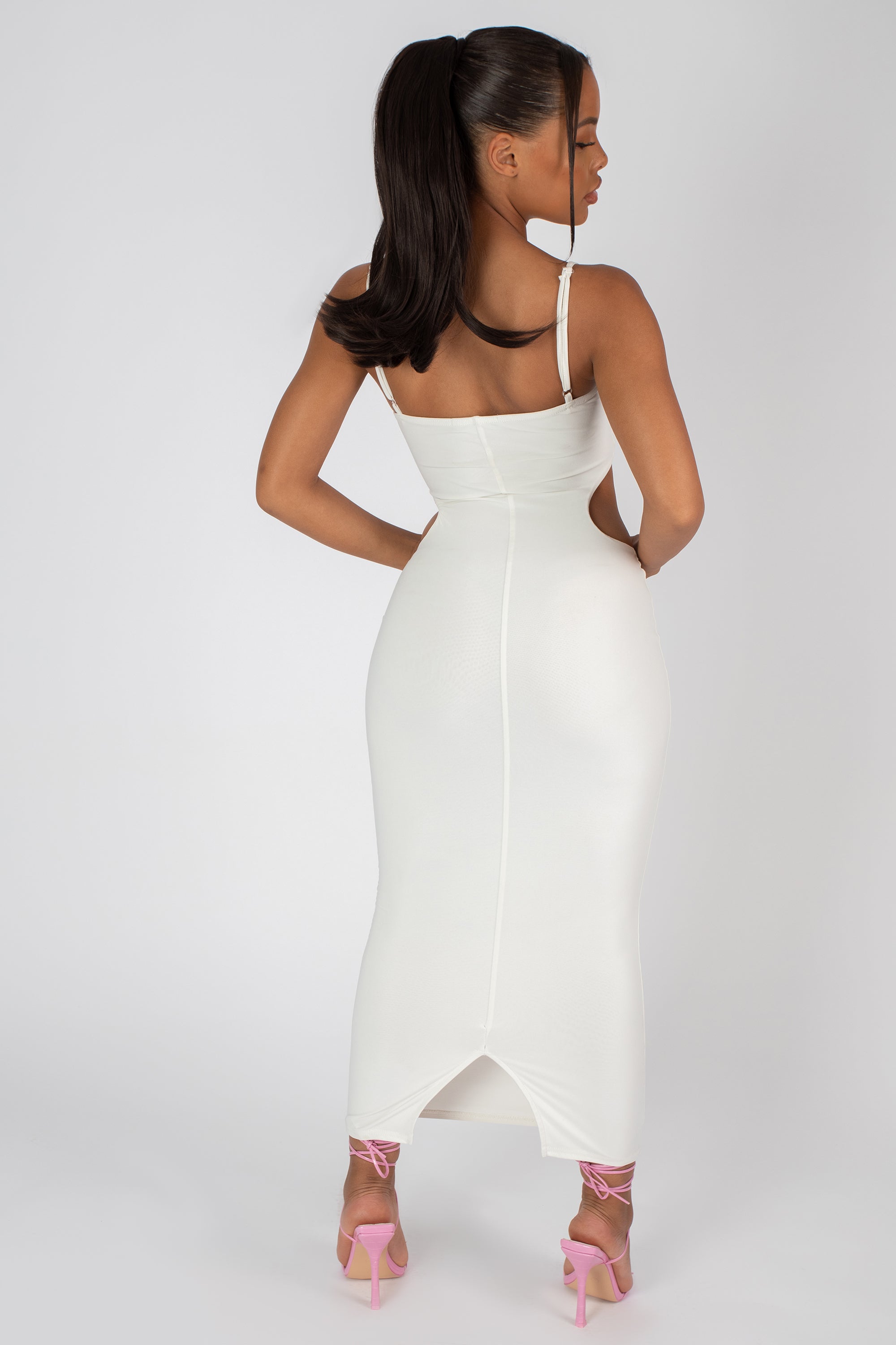 STRAPPY LOW WAIST MIDAXI DRESS WHITE