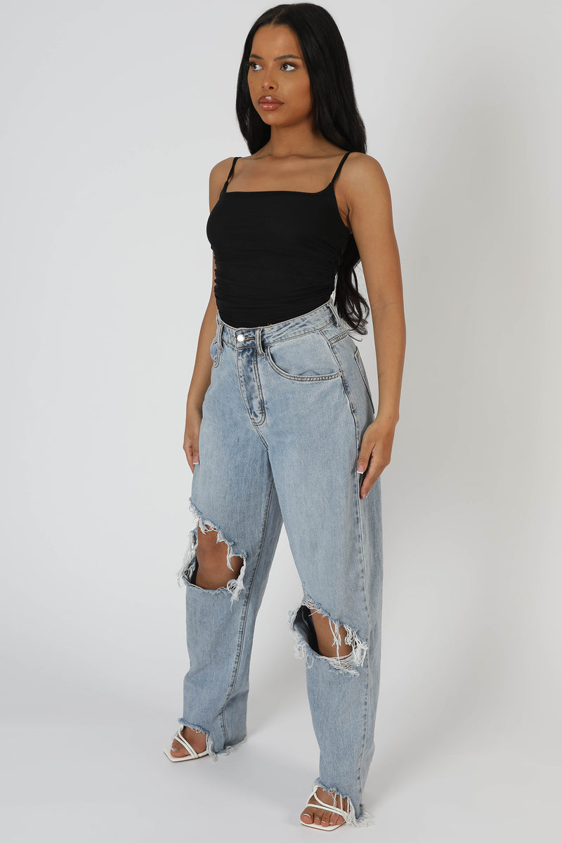 MESH RUCHED BODYSUIT BLACK