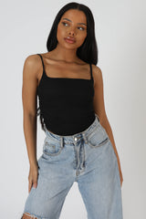 MESH RUCHED BODYSUIT BLACK