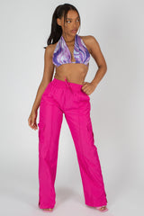 SPLIT HEM WIDE LEG CARGO POCKET TROUSER PINK