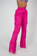 SPLIT HEM WIDE LEG CARGO POCKET TROUSER PINK