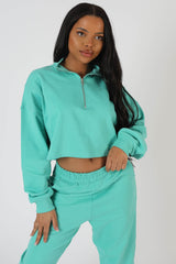 HALF ZIP CROP PULLOVER SWEATSHIRT PEPPERMINT