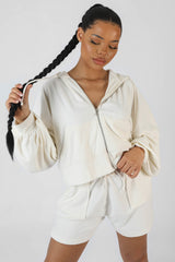 ZIP THROUGH TOWELLING HOODIE ECRU