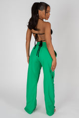 SPLIT HEM WIDE LEG CARGO POCKET TROUSER GREEN