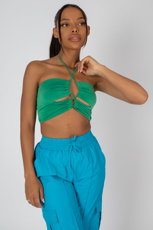 SLINKY LOOP RUCHING CROP TOP GREEN