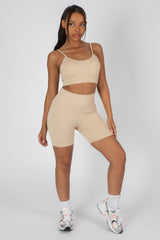 RIBBED CROP TOP AND SHORT CO-ORD SET SAND