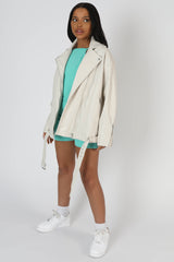 PU BIKER JACKET STONE