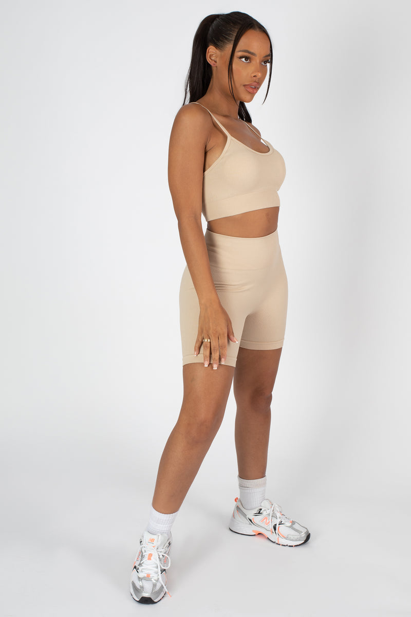 RIBBED CROP TOP AND SHORT CO-ORD SET SAND