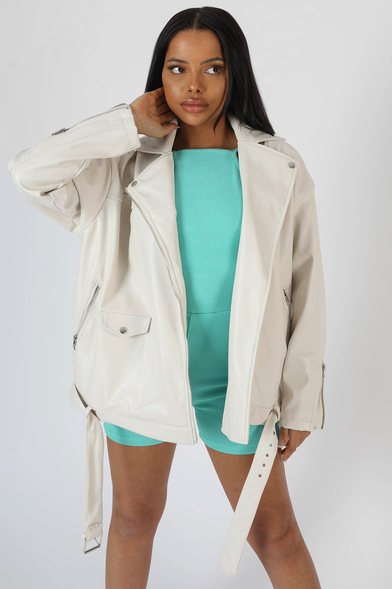 PU BIKER JACKET STONE