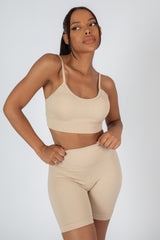 RIBBED CROP TOP AND SHORT CO-ORD SET SAND