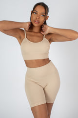 RIBBED CROP TOP AND SHORT CO-ORD SET SAND