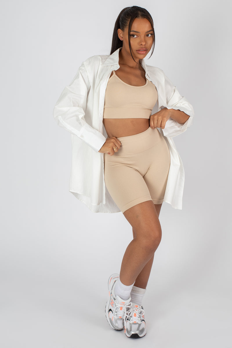 RIBBED CROP TOP AND SHORT CO-ORD SET SAND