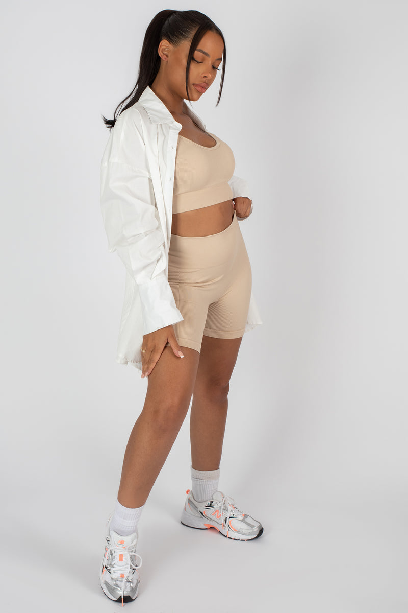 RIBBED CROP TOP AND SHORT CO-ORD SET SAND