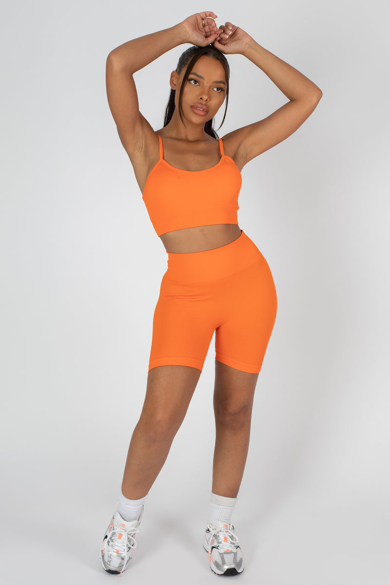 RIBBED CROP TOP AND SHORT CO-ORD SET ORANGE