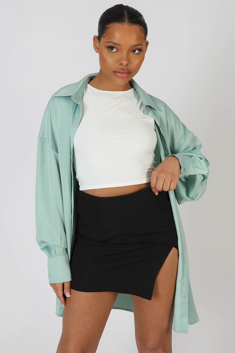 SATIN OVERSIZED SHIRT MINT