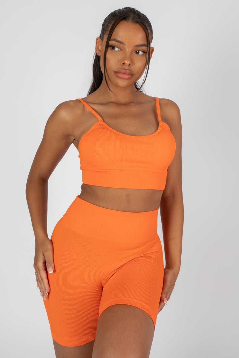 RIBBED CROP TOP AND SHORT CO-ORD SET ORANGE