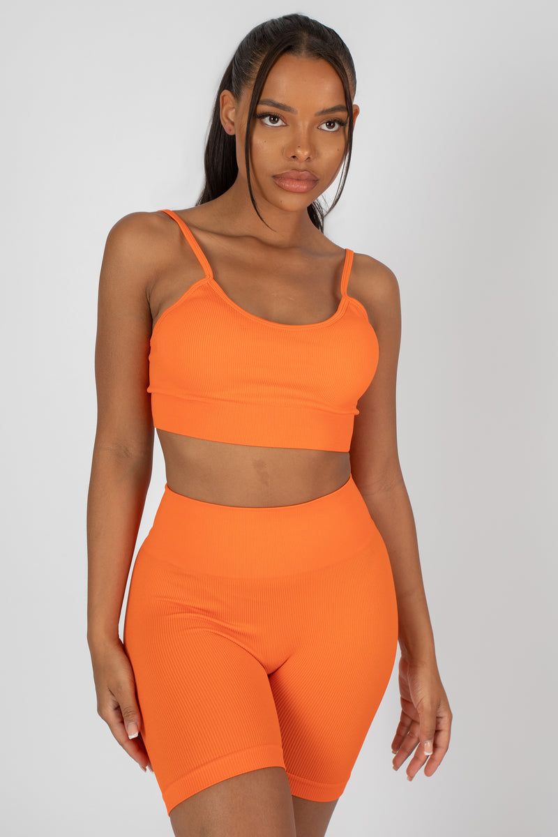 RIBBED CROP TOP AND SHORT CO-ORD SET ORANGE