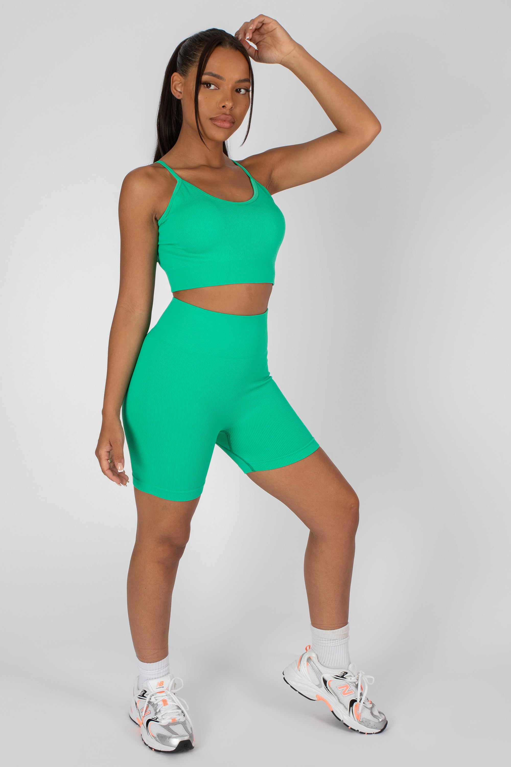 RIBBED CROP TOP AND SHORT CO-ORD SET GREEN