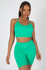 RIBBED CROP TOP AND SHORT CO-ORD SET GREEN