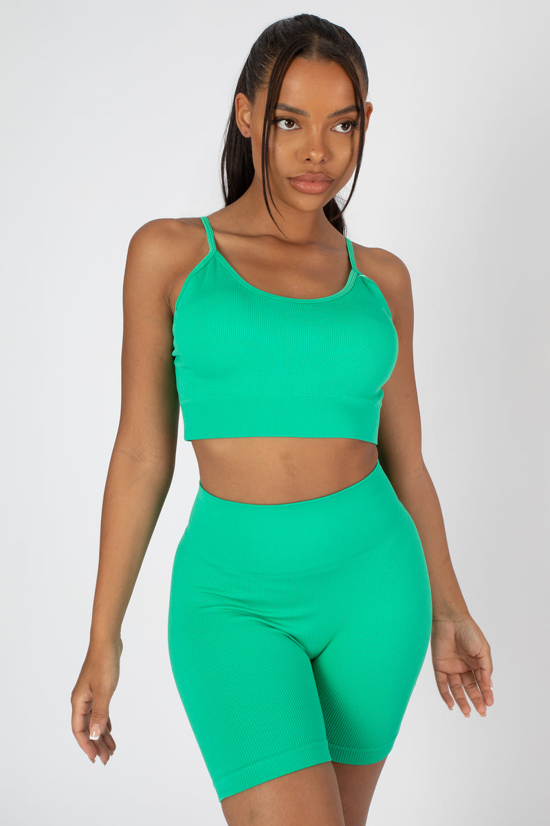 RIBBED CROP TOP AND SHORT CO-ORD SET GREEN