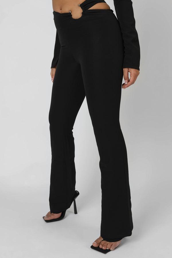 BULLRING DETAIL FLARE TROUSERS BLACK