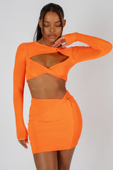 SLINKY SKIRT AND TOP CO-ORD NEON ORANGE