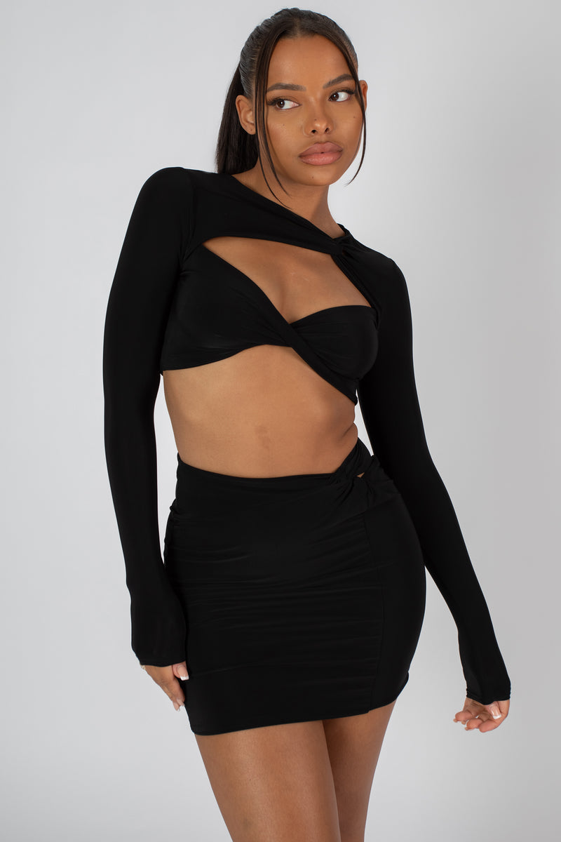 SLINKY SKIRT AND TOP CO-ORD NEON BLACK