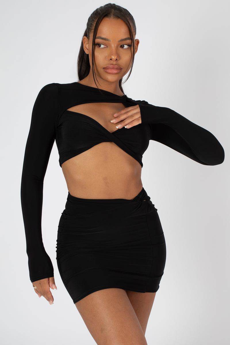 SLINKY SKIRT AND TOP CO-ORD NEON BLACK