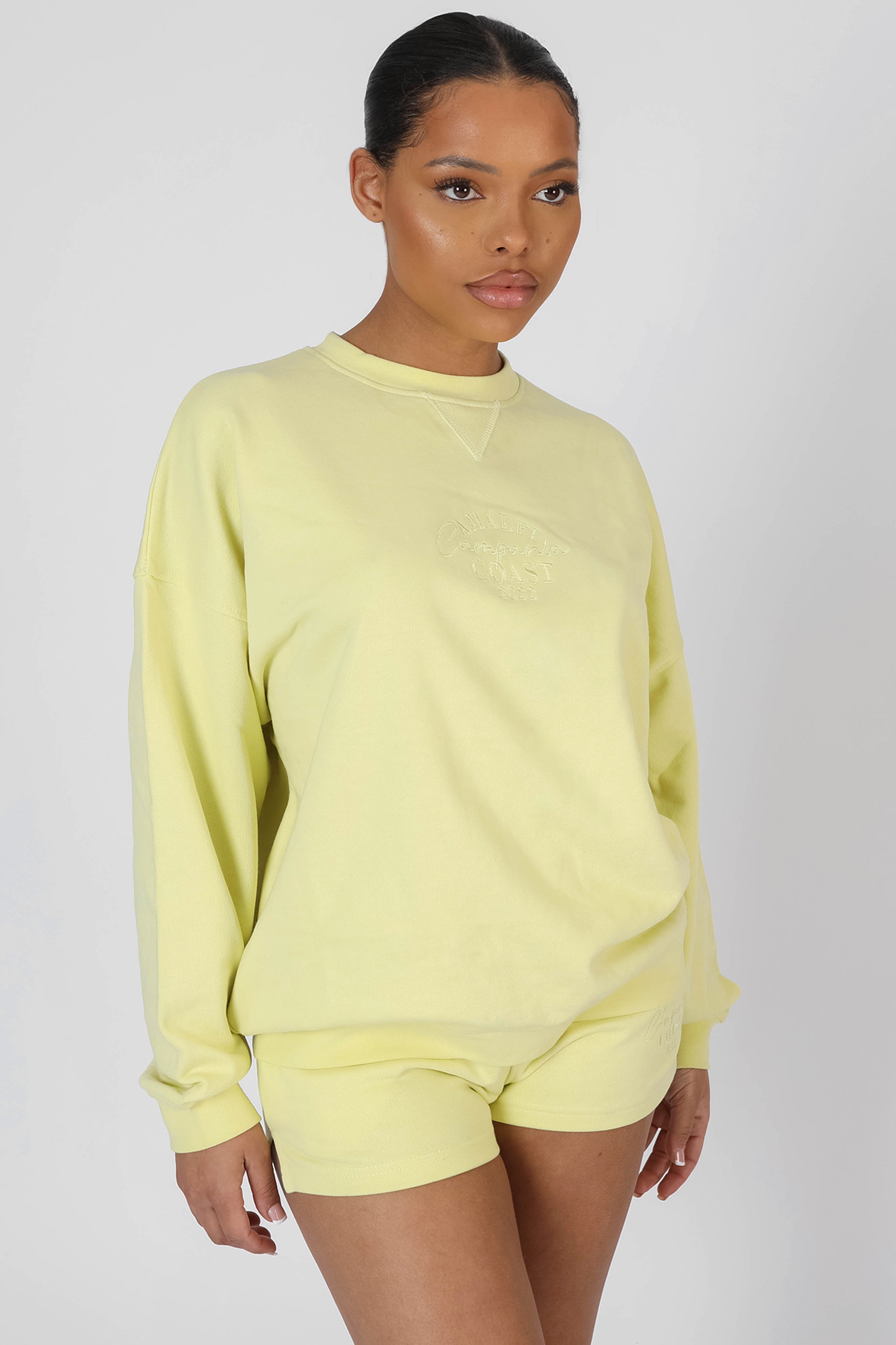 AMALFI COAST EMBROIDERED OVERSIZED SWEATSHIRT LEMON