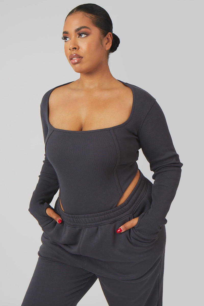 CURVE EXTREME HIGH LEG BODYSUIT DARK GREY