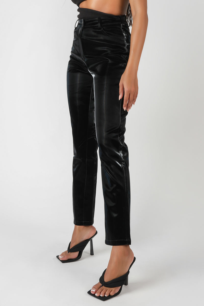 High shine on sale vinyl pu trousers