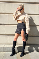Split Front Mini Skirt Black