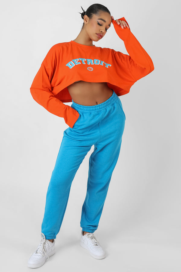 DETROIT SUPER CROPPED LONG SLEEVE T-SHIRT ORANGE