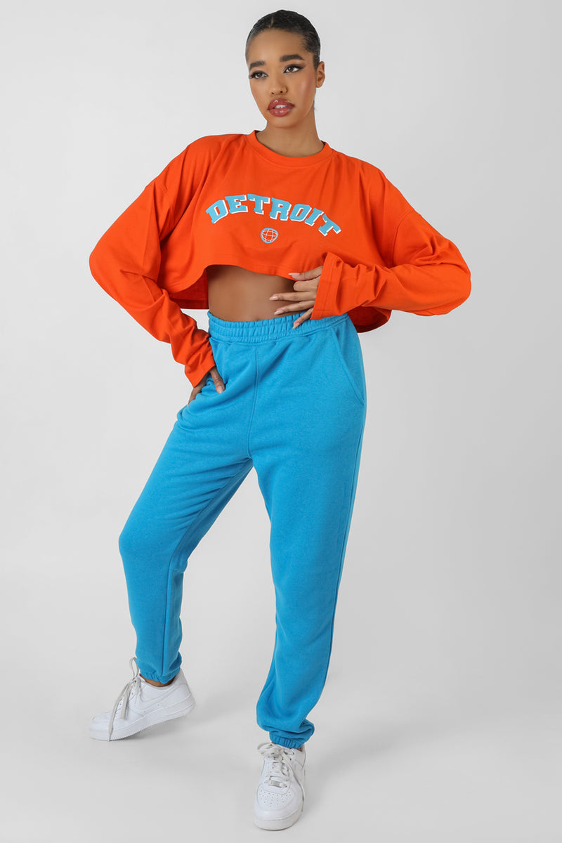 DETROIT SUPER CROPPED LONG SLEEVE T-SHIRT ORANGE