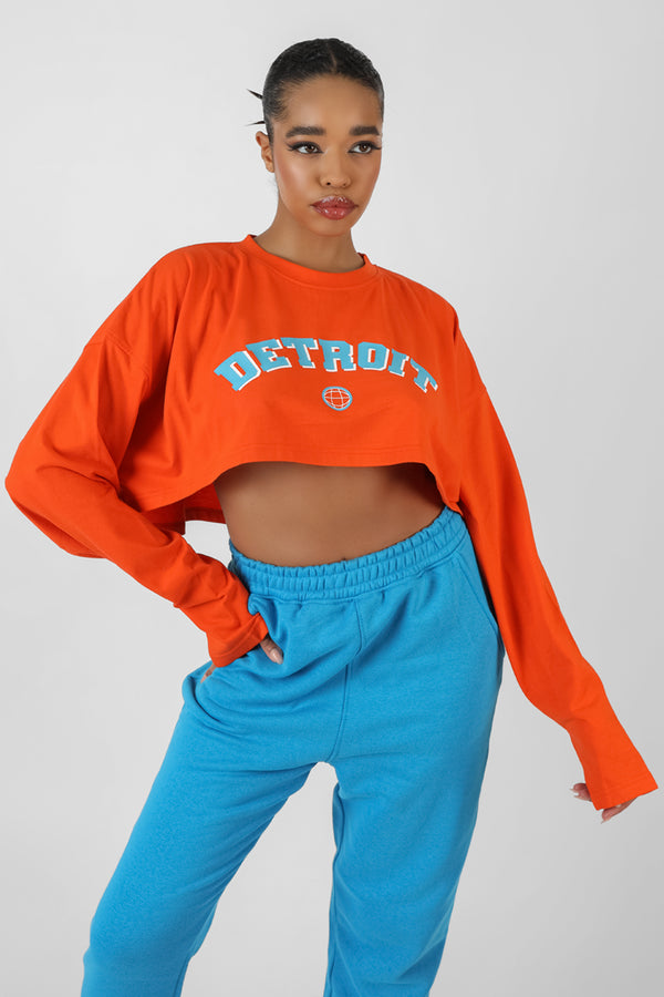 DETROIT SUPER CROPPED LONG SLEEVE T-SHIRT ORANGE