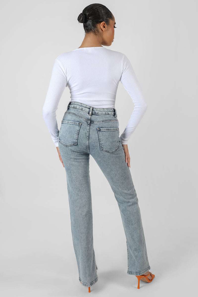 FRONT BUTTON LONG SLEEVE RIBBED BODYSUIT WHITE