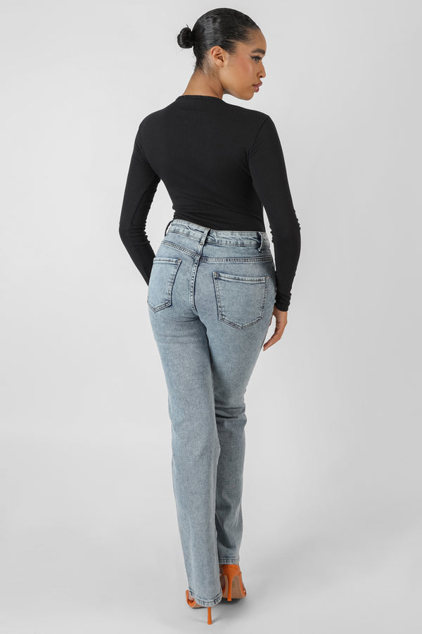 FRONT BUTTON LONG SLEEVE RIBBED BODYSUIT BLACK