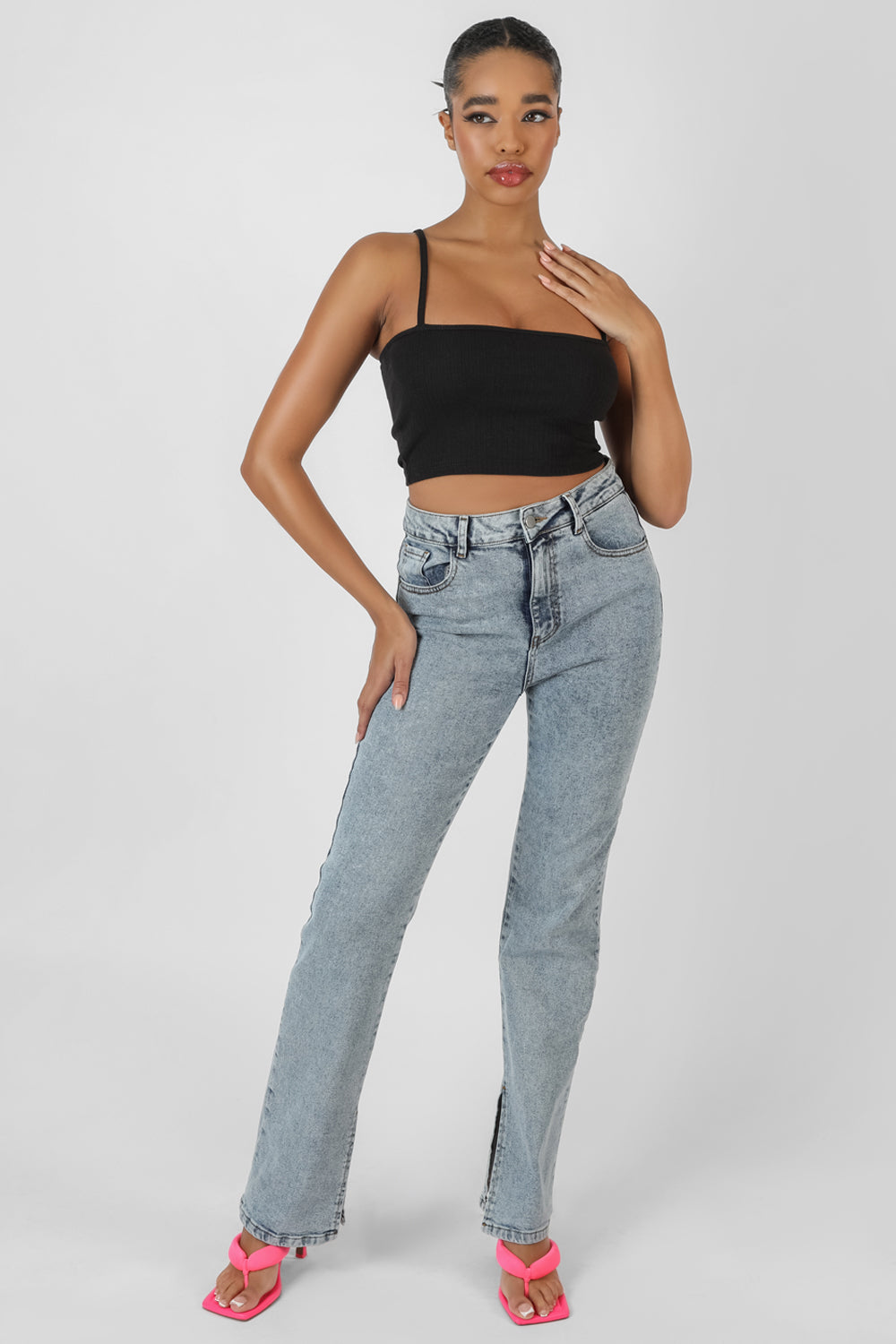SQUARE NECK RIBBED CROPPED TOP BLACK