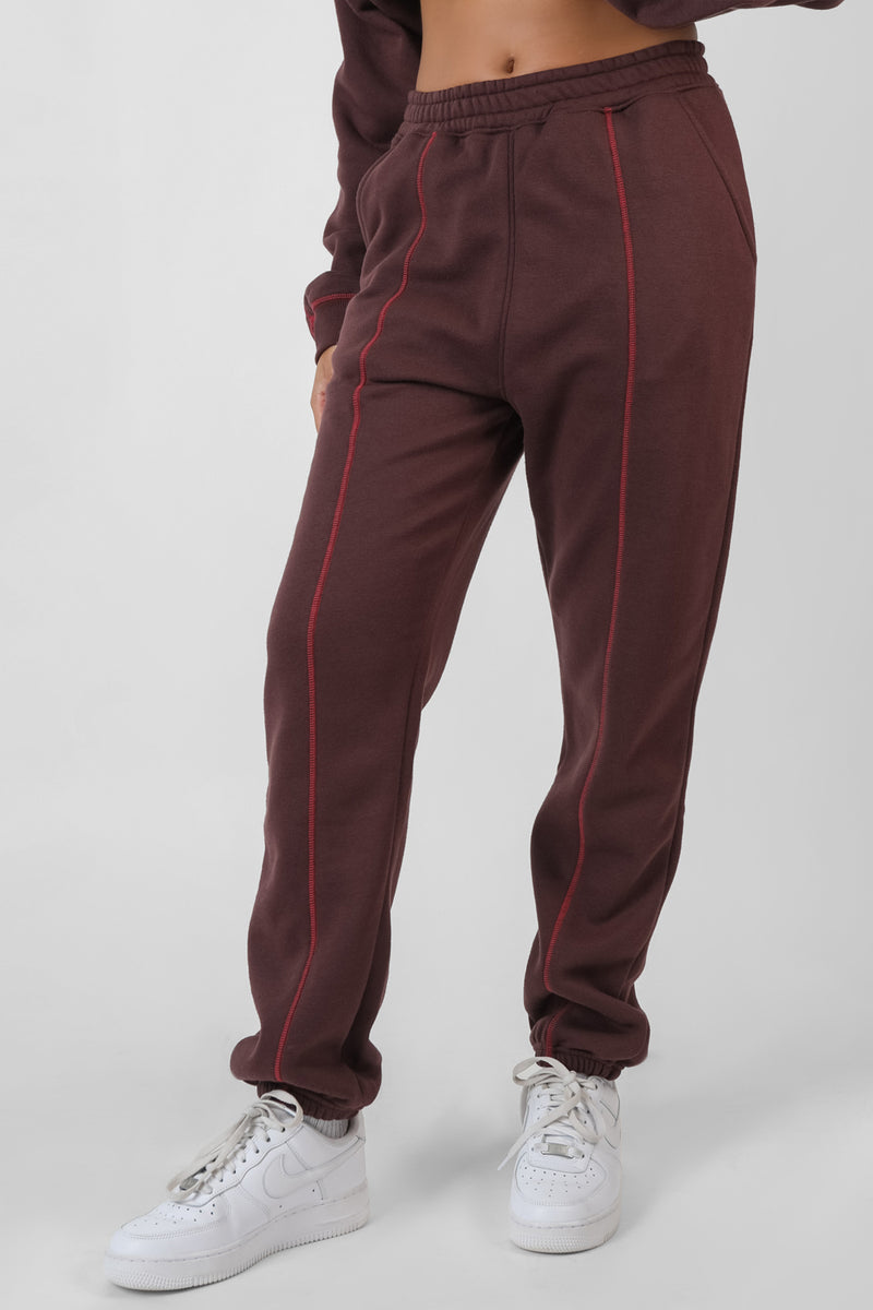 CONTRAST STITCH 90'S JOGGERS AUBERGINE