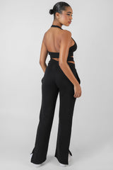SUPER CROPPED HALTER NECK RIBBED CROP TOP BLACK