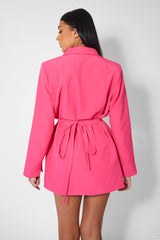 WRAP BELT BLAZER DRESS PINK