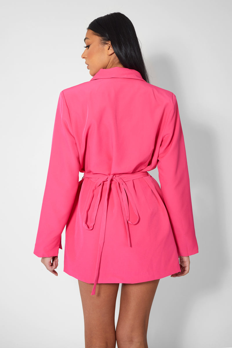 WRAP BELT BLAZER DRESS PINK