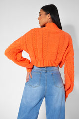 ROLL NECK CROPPED CABLE KNITTED JUMPER ORANGE