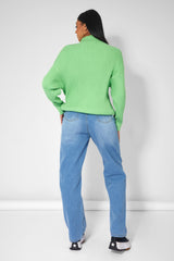 HIGH NECK CONSTRAST STITCH RIBBED KNITTED OVERSIZED JUMPER GREEN